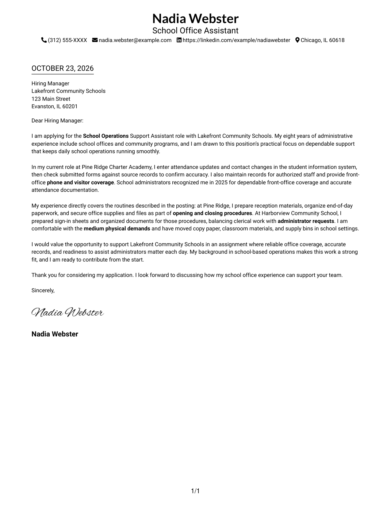 Cover letter example — page 1