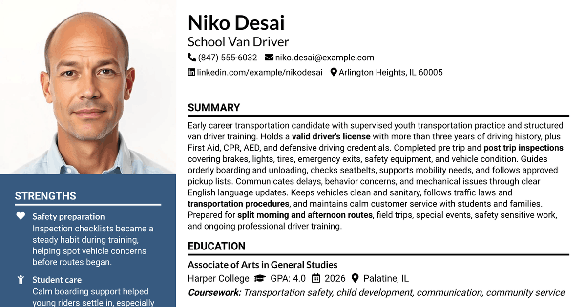 7 School Van Driver Resume Templates with Example