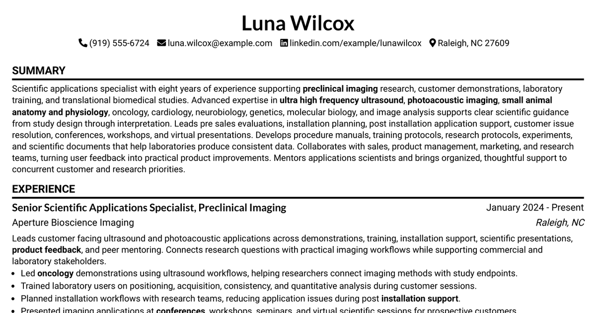 7 Scientific Applications Specialist Resume Templates with Example
