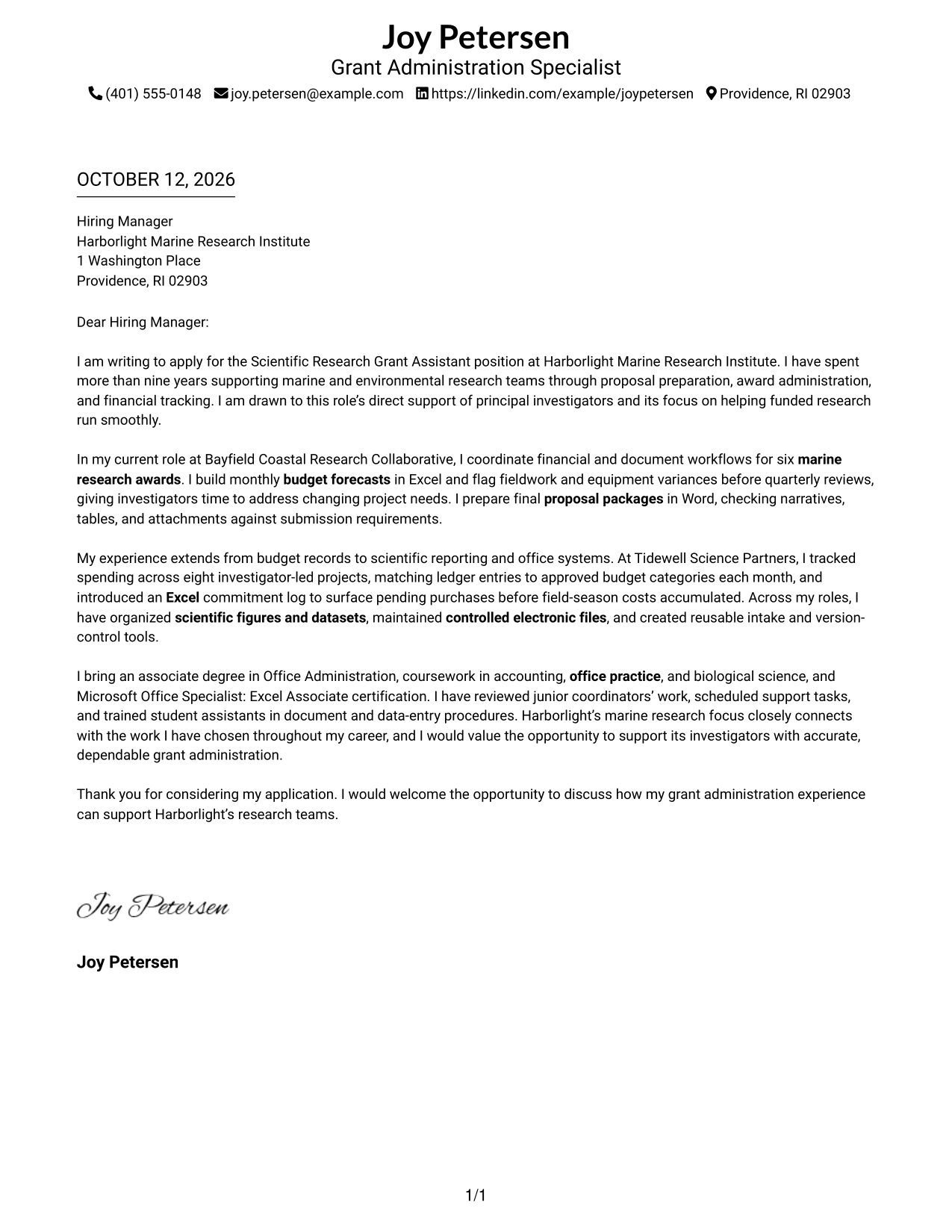 Cover Letter Example Page 1