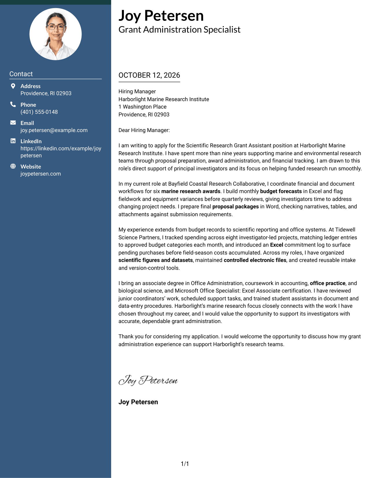 Cover Letter Example Page 1