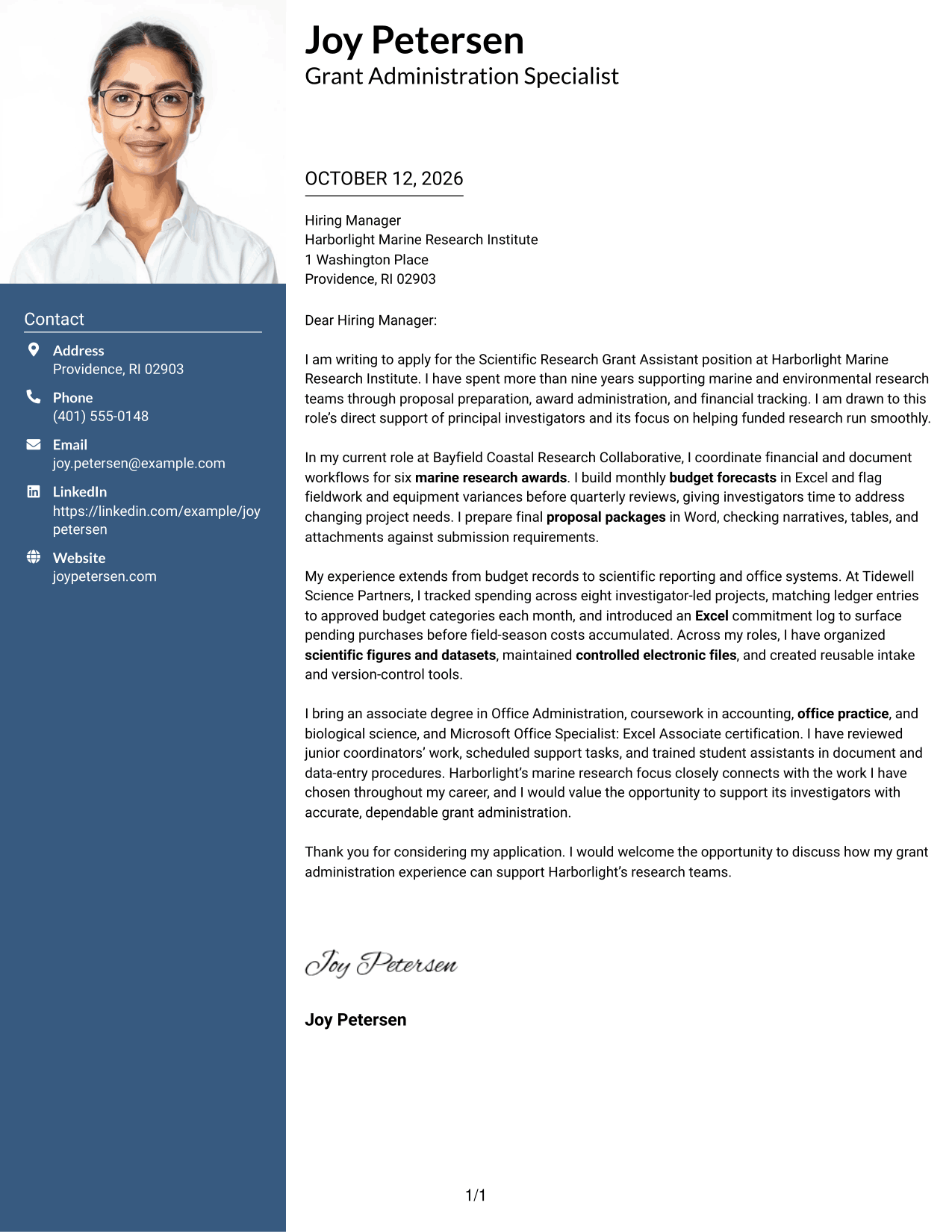 Cover Letter Example Page 1