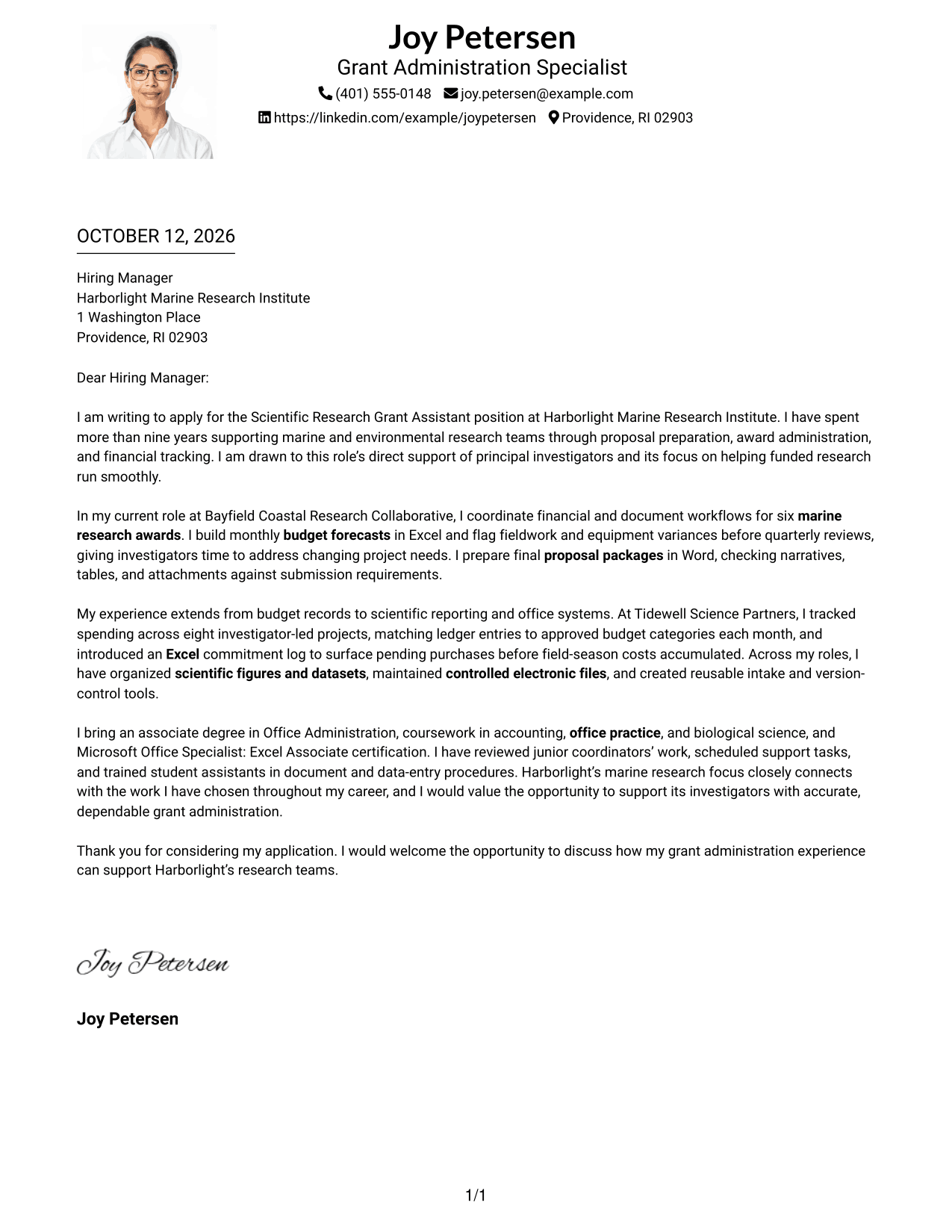 Cover Letter Example Page 1