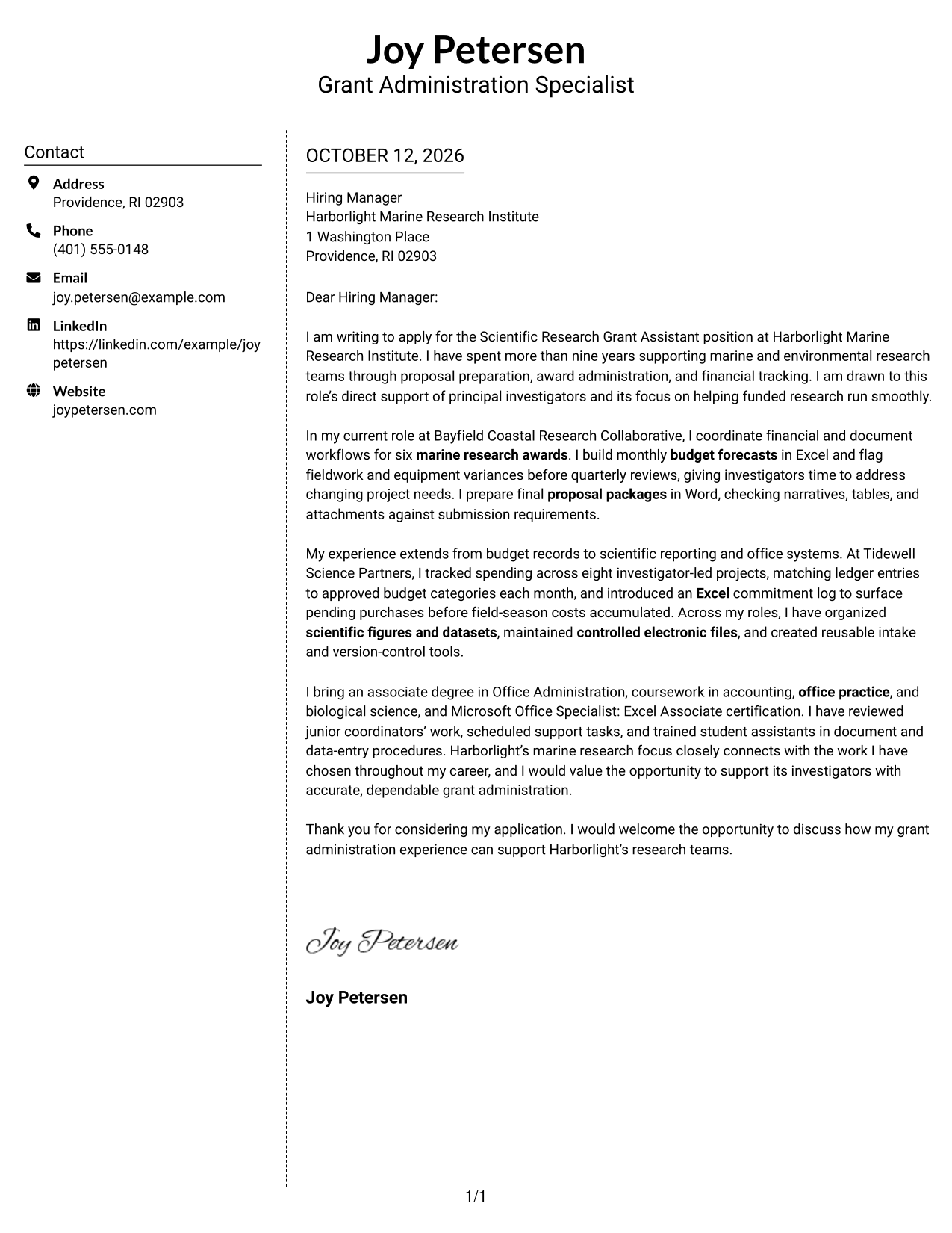Cover Letter Example Page 1