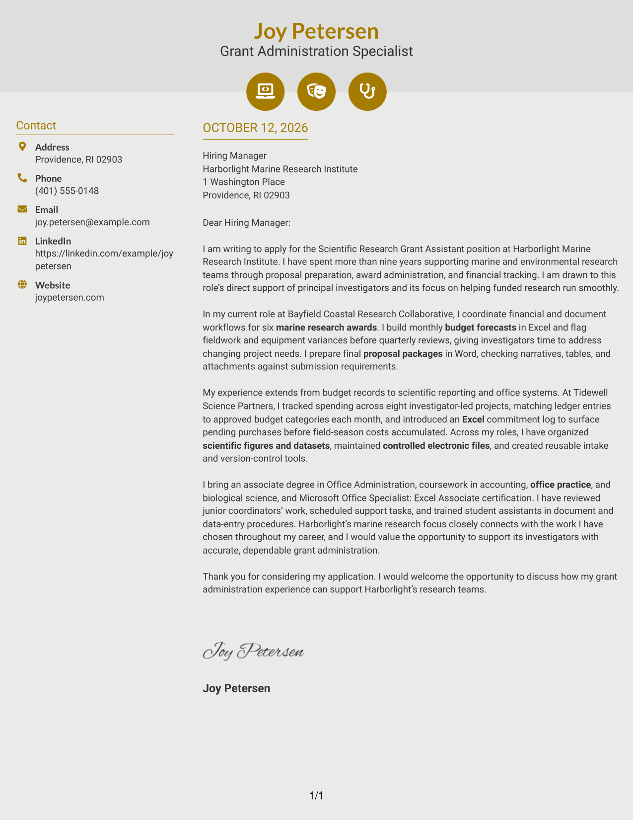 Cover Letter Example Page 1