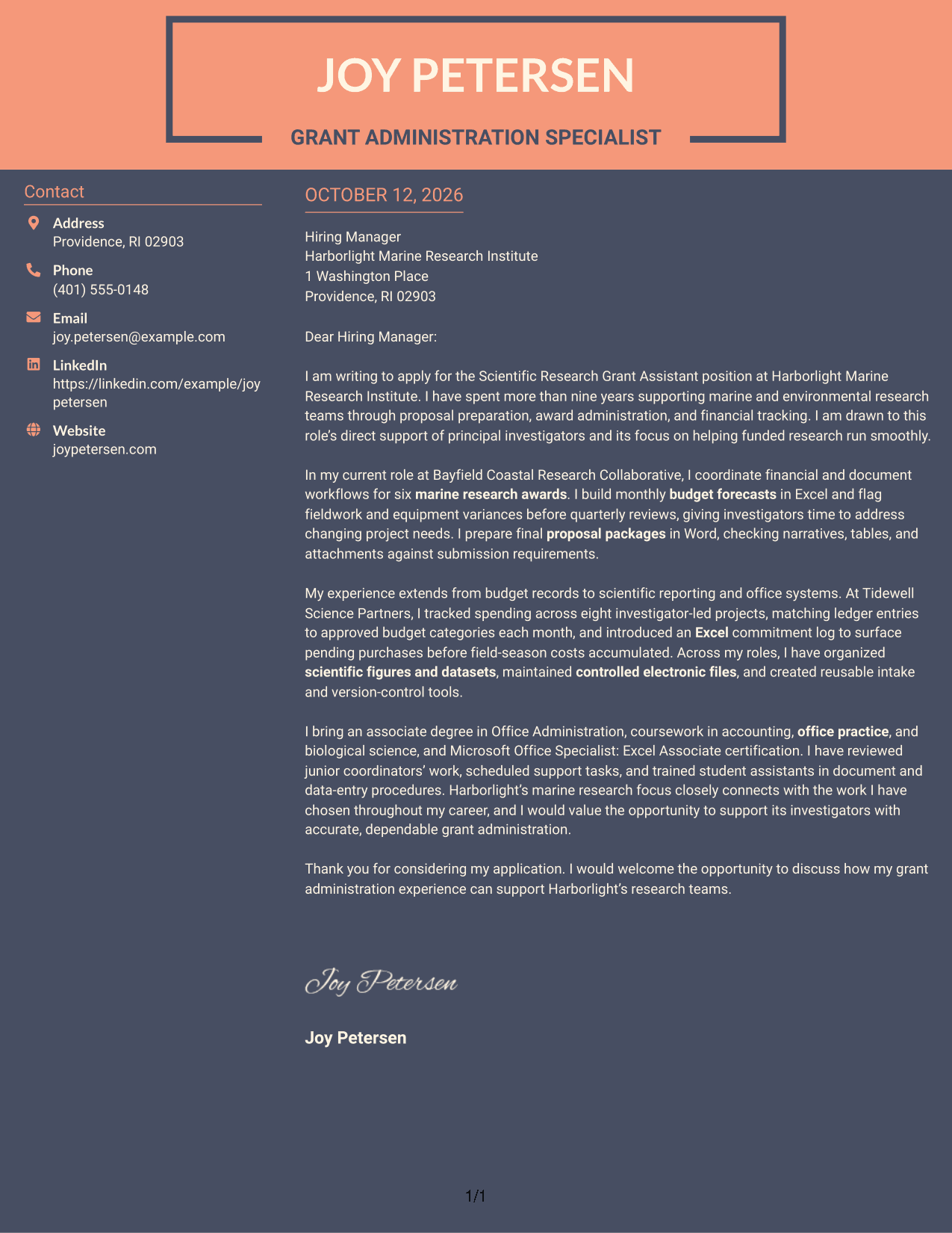 Cover Letter Example Page 1