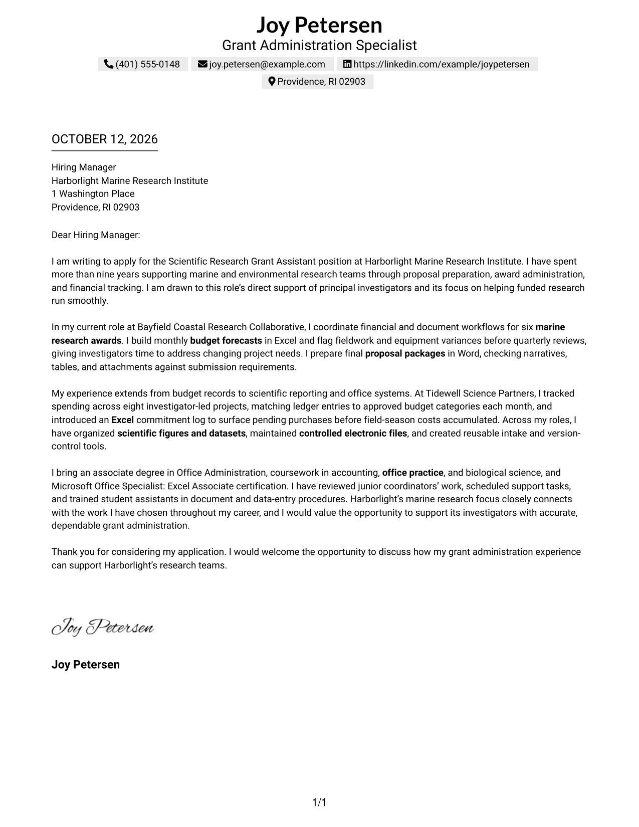 Text/Fang Style Cover Letter Preview