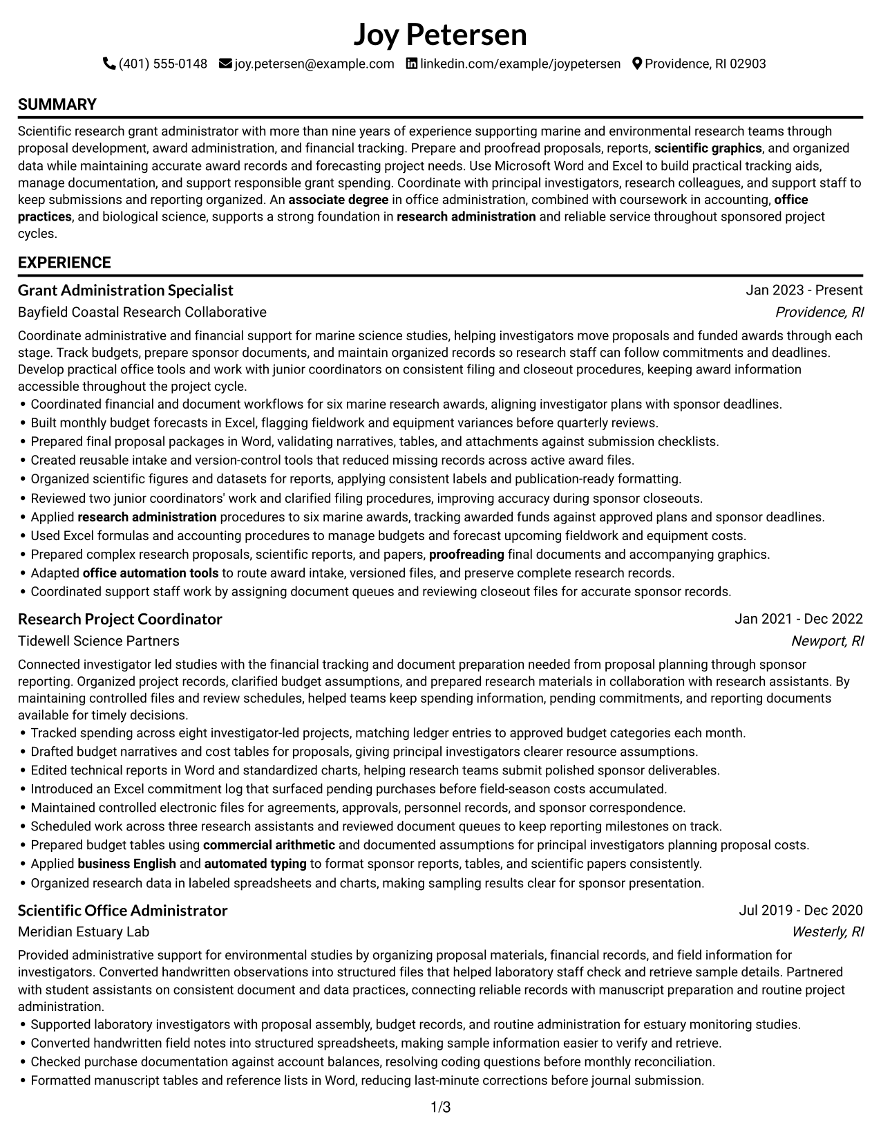 Resume Example Page 1
