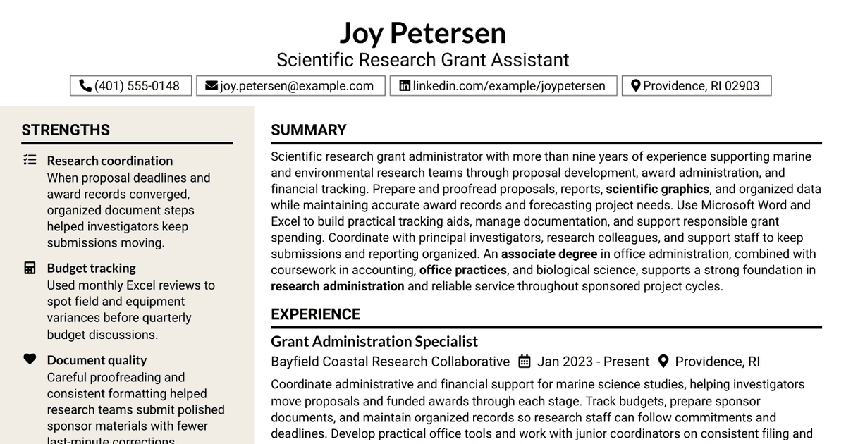 7 Scientific Research Grant Assistant Resume Templates with Example