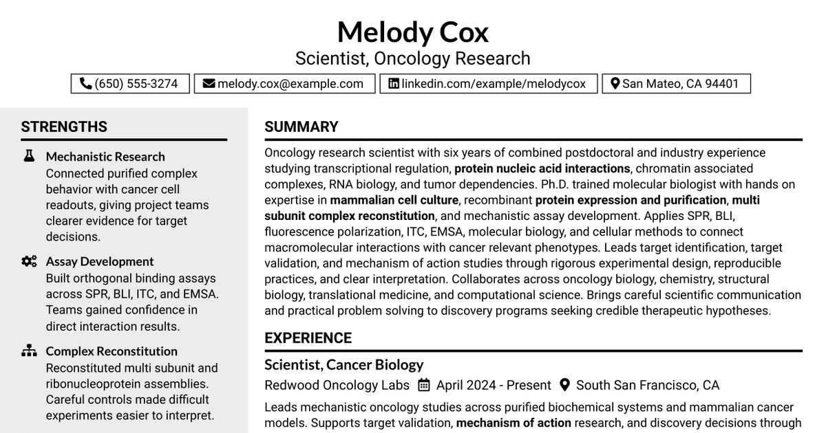 7 Scientist, Oncology Research Resume Templates with Example