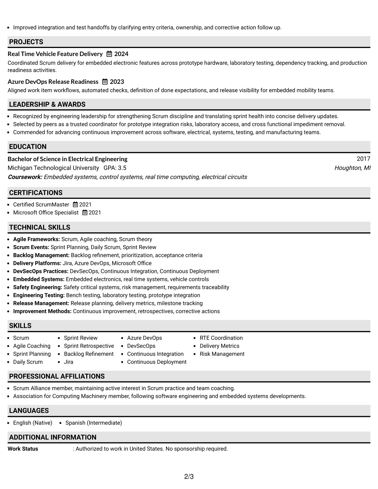 Resume Example Page 2