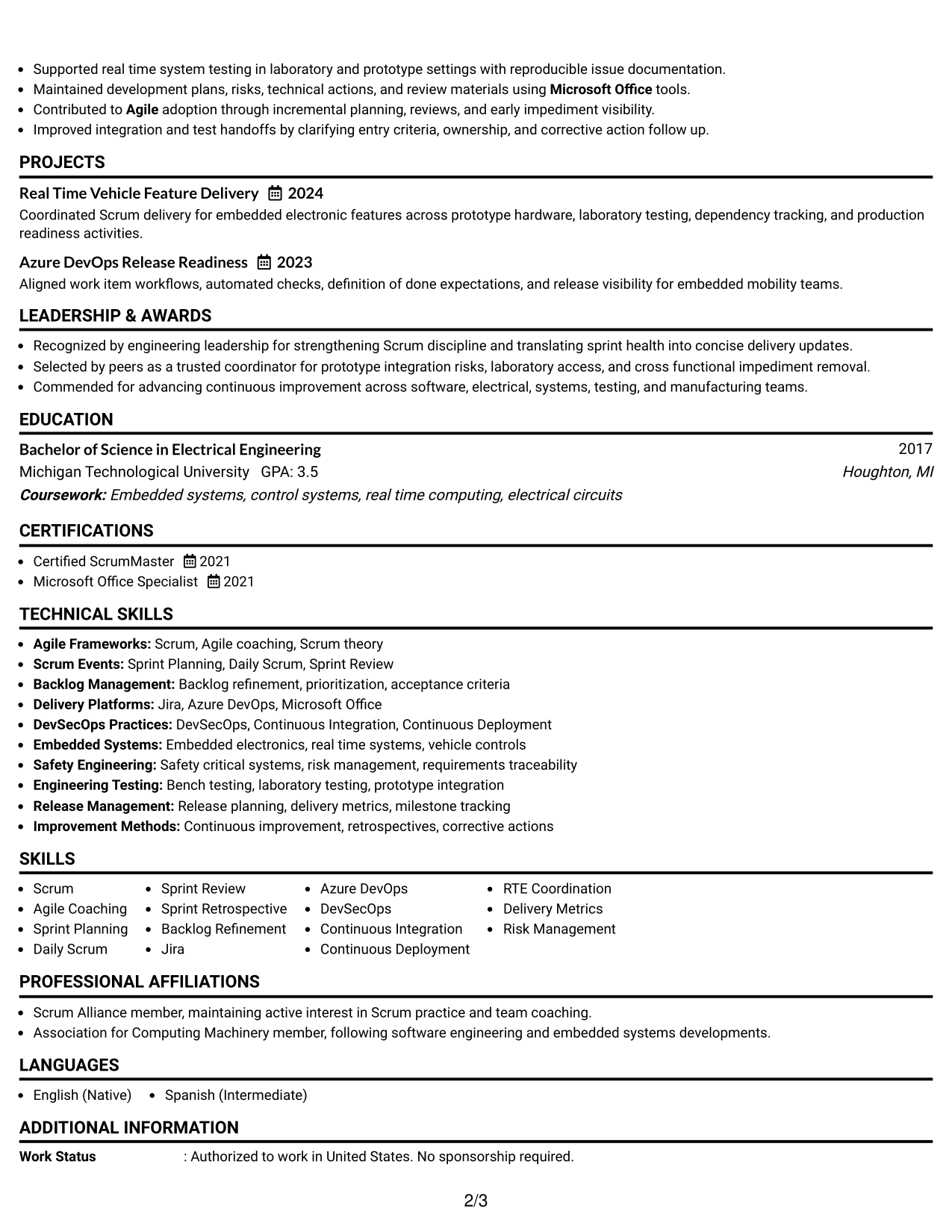 Resume Example Page 2