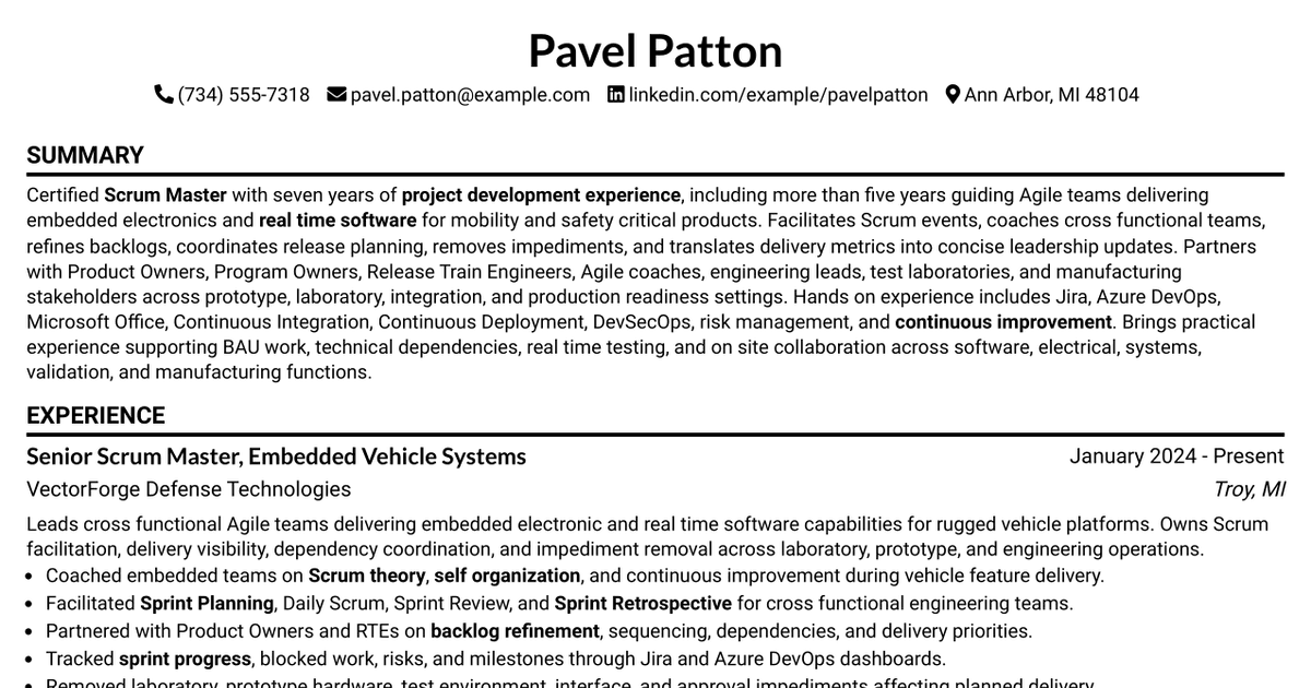7 Scrum Master Resume Templates with Example