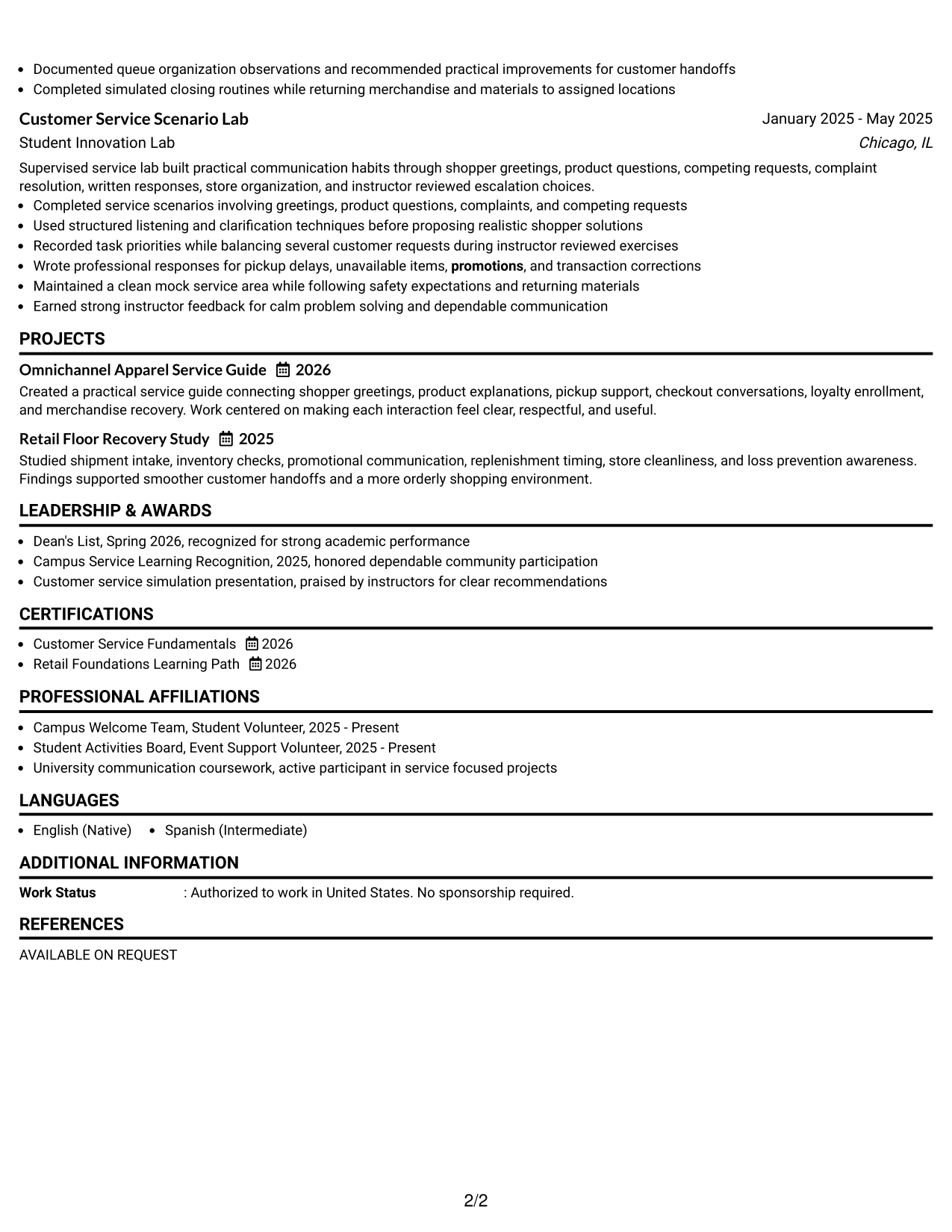 Resume Example Page 2