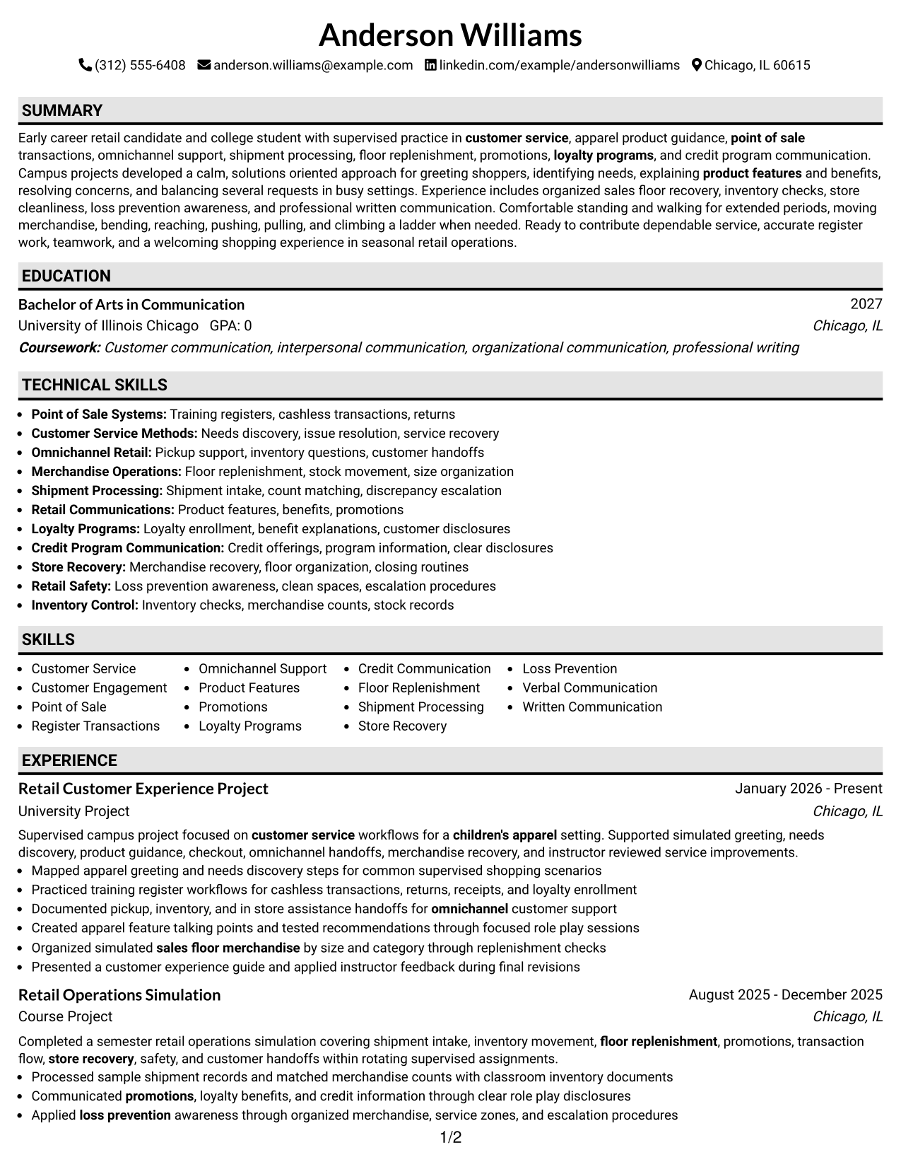 Resume Example Page 1