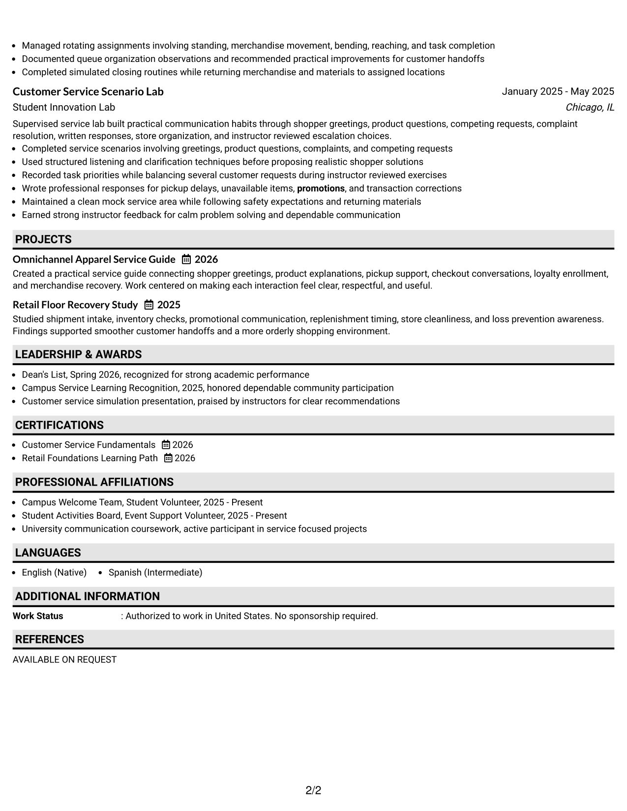 Resume Example Page 2