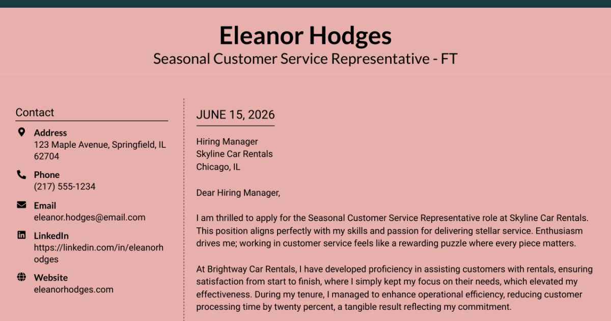 30+ Seasonal Customer Service Representative - FT Cover Letter Templates with Example 2026