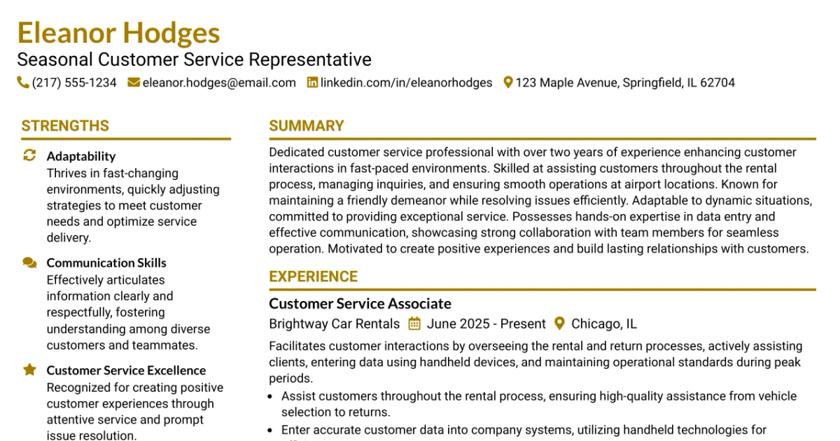 33 Seasonal Customer Service Representative - FT Resume Templates with Example 2026 (ATS-Optimized)