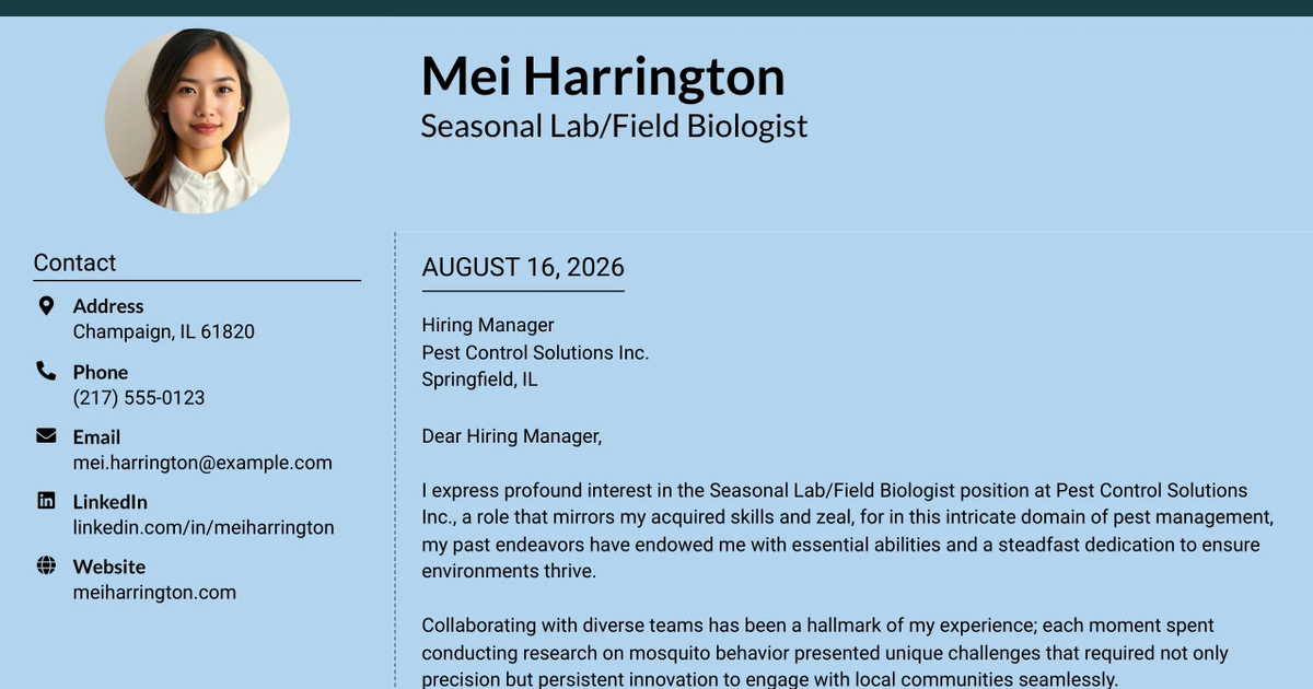 30+ Seasonal Lab/Field Biologist Cover Letter Templates with Example 2026