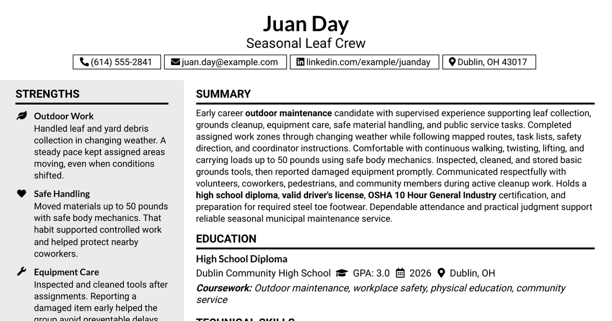 7 Seasonal Leaf Crew Resume Templates with Example