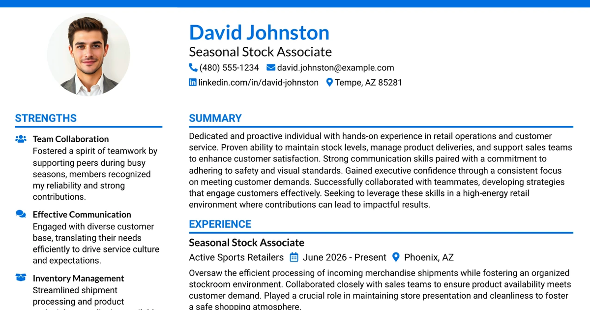 33 Seasonal Stock Associate Resume Templates with Example 2026 (ATS-Optimized)