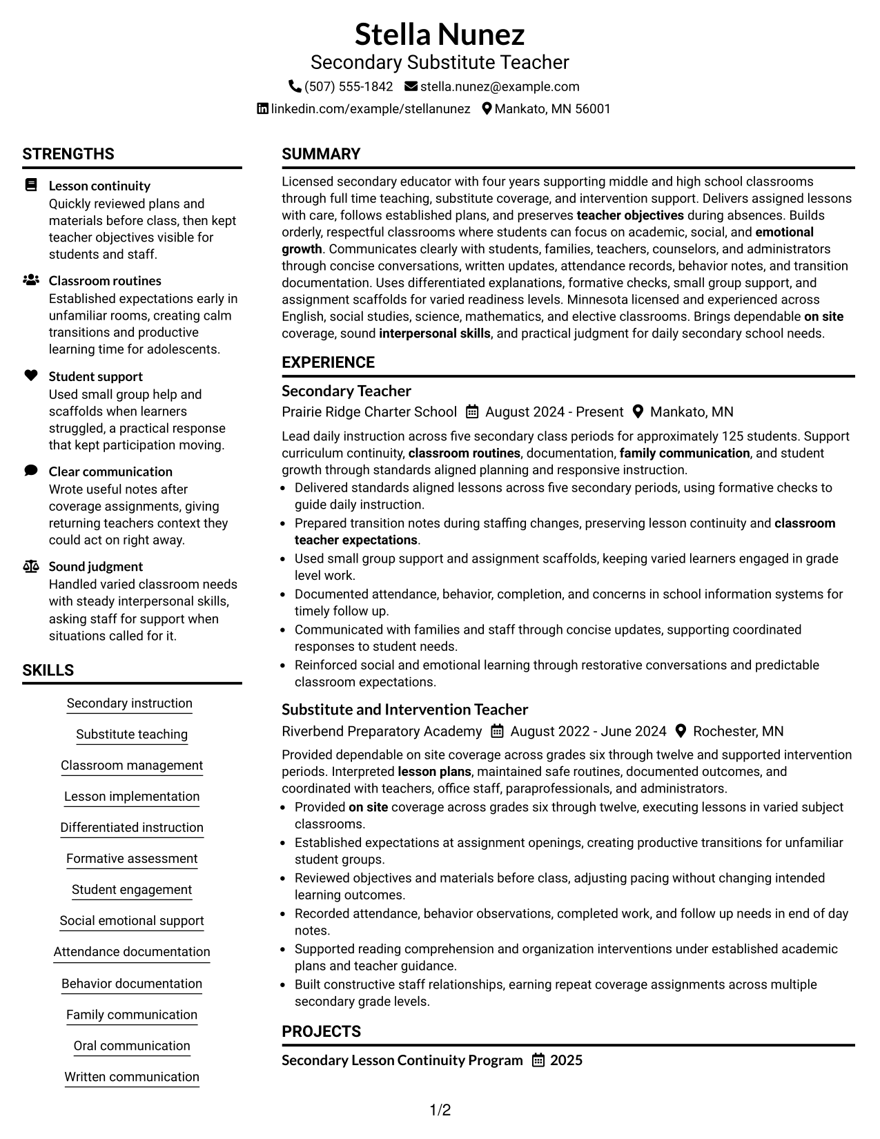 Resume Example Page 1