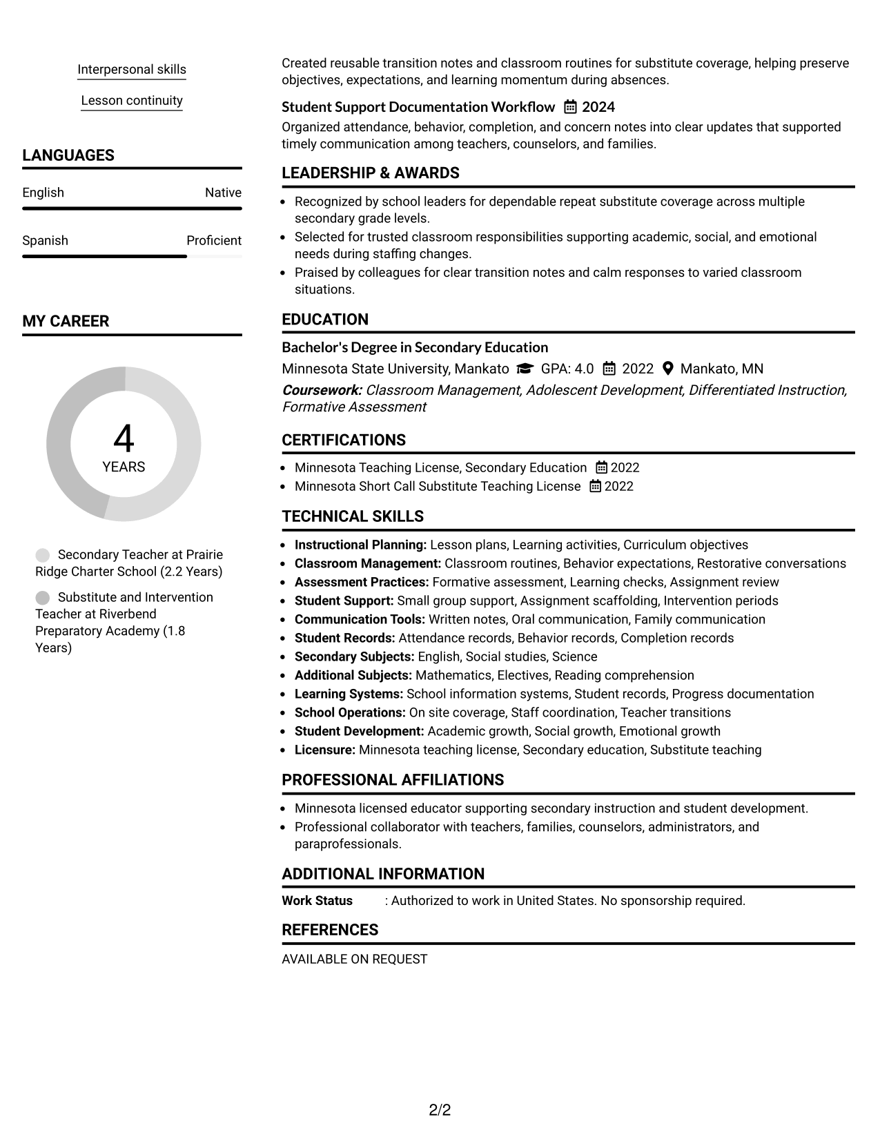 Resume Example Page 2