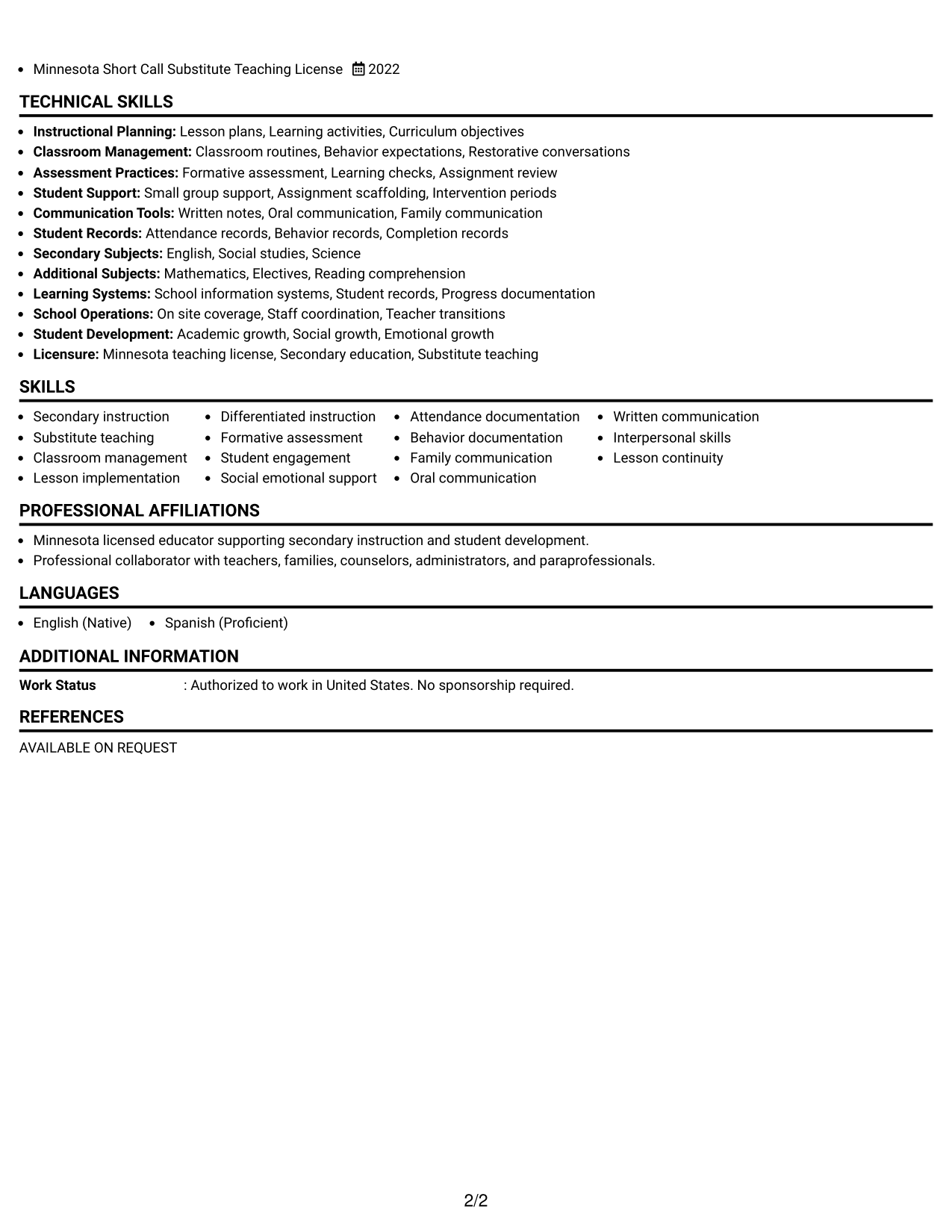 Resume Example Page 2