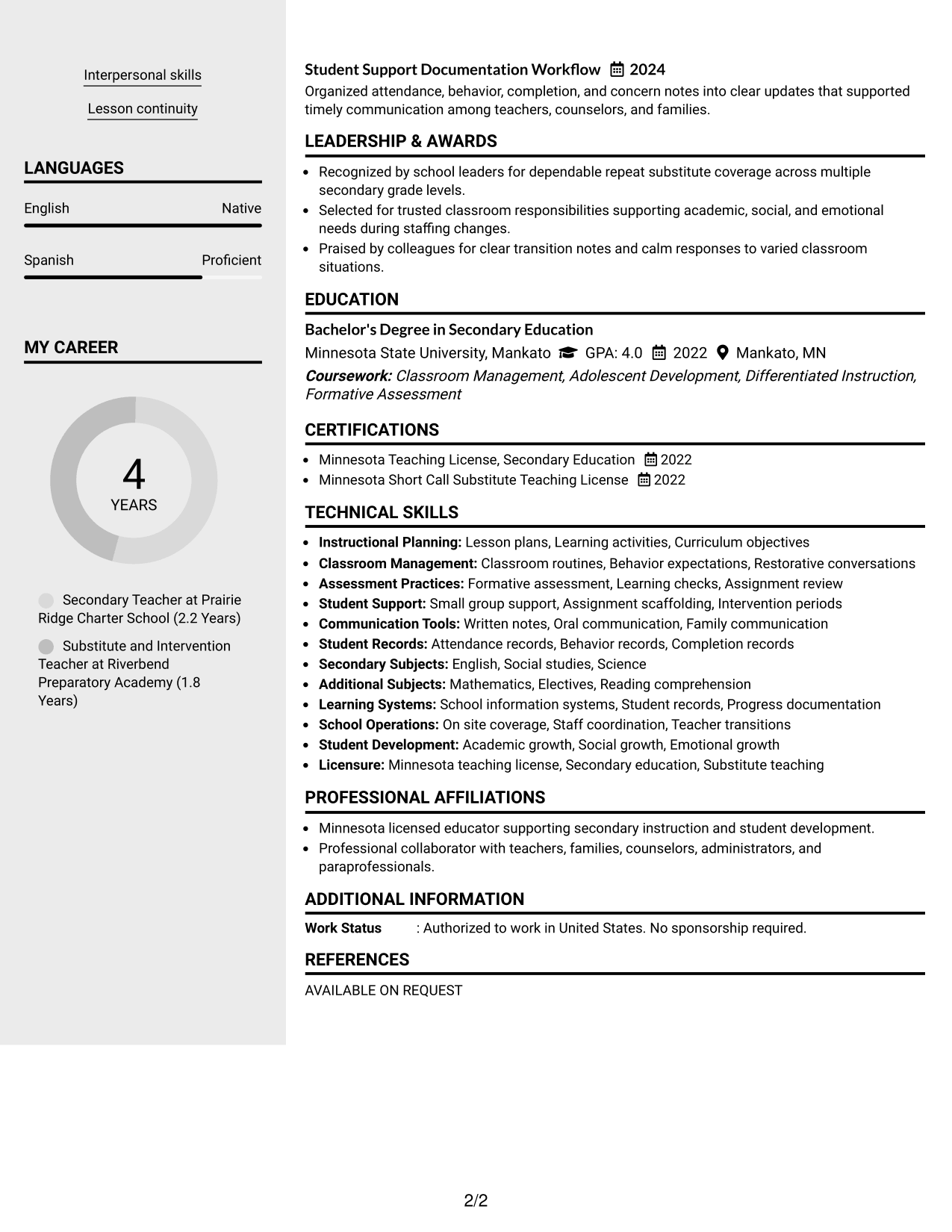 Resume Example Page 2