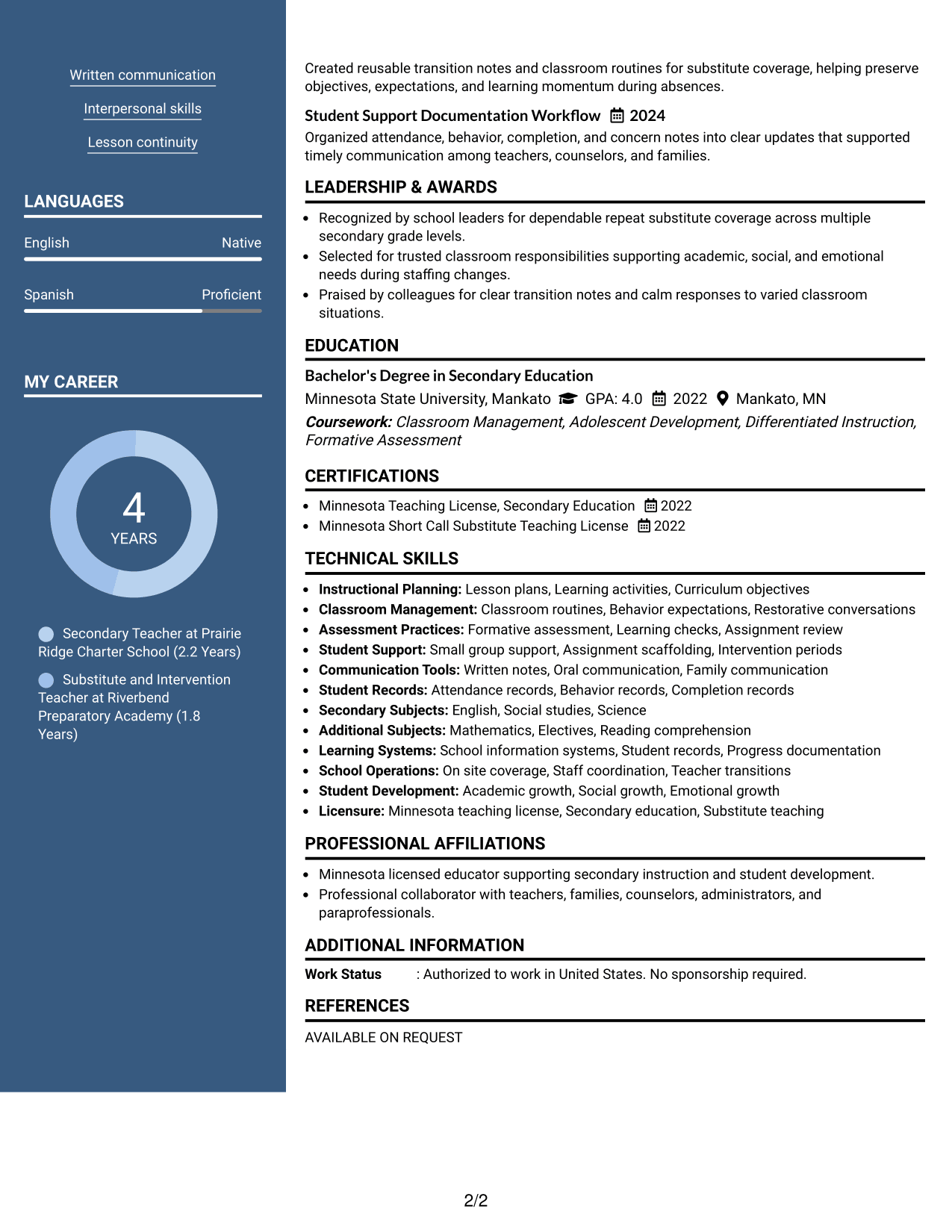 Resume Example Page 2