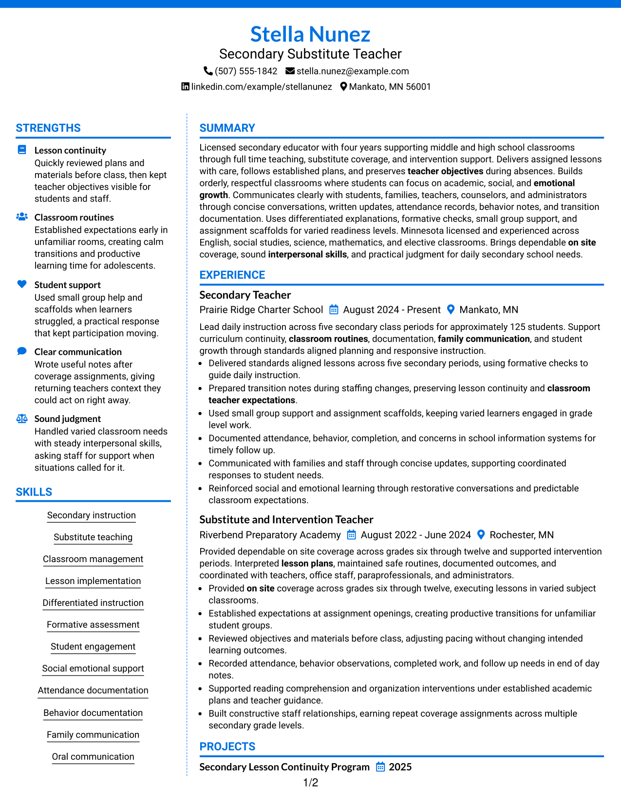 Resume Example Page 1
