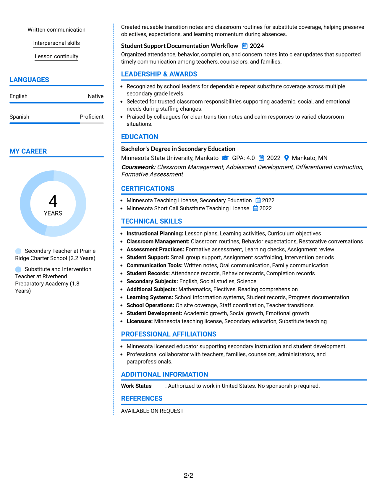 Resume Example Page 2