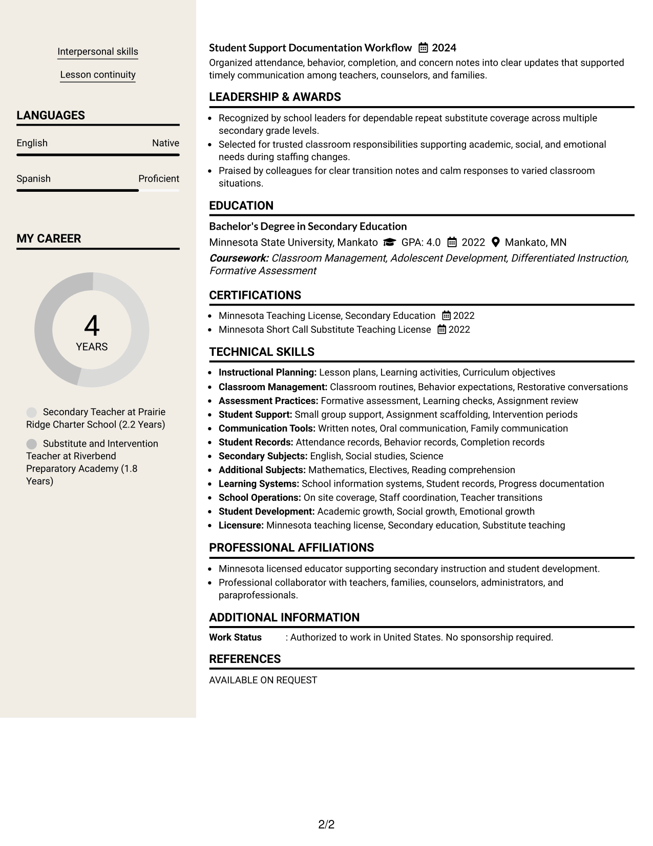 Resume Example Page 2