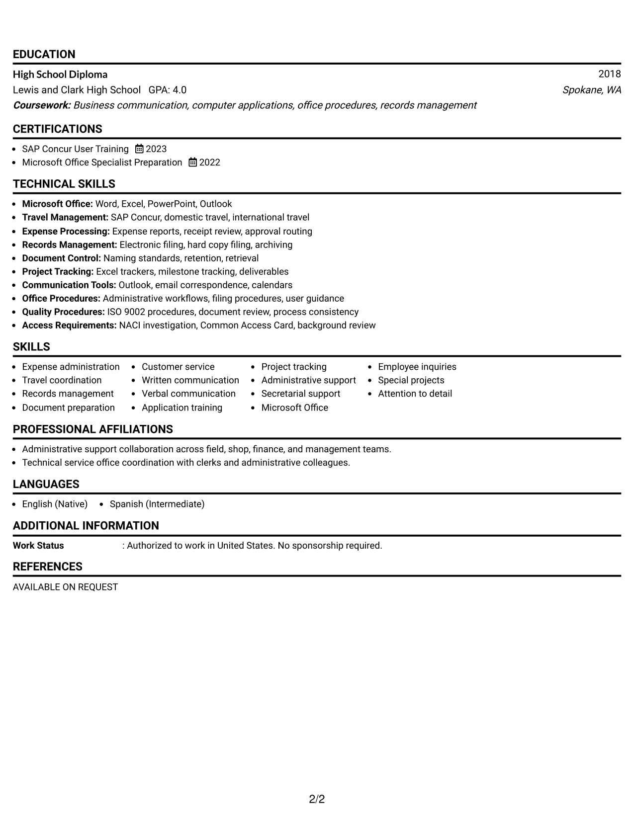 Resume Example Page 2