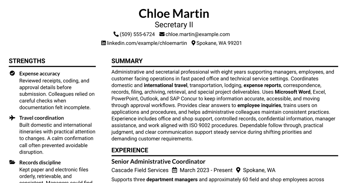 7 Secretary II Resume Templates with Example
