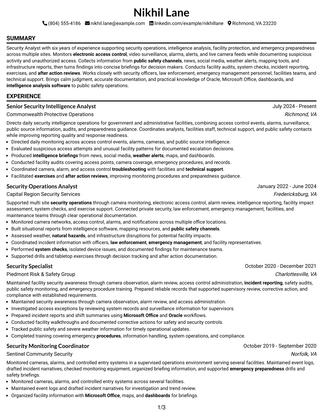 Resume Example Page 1