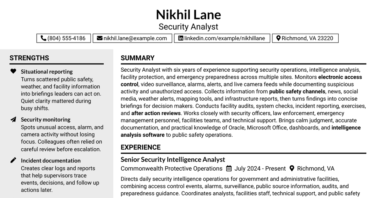 7 Security Analyst Resume Templates with Example