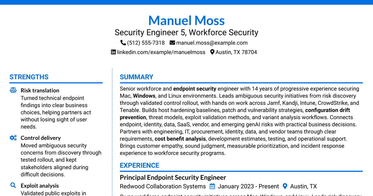 7 Security Engineer 5 - Workforce Security Resume Templates with Example