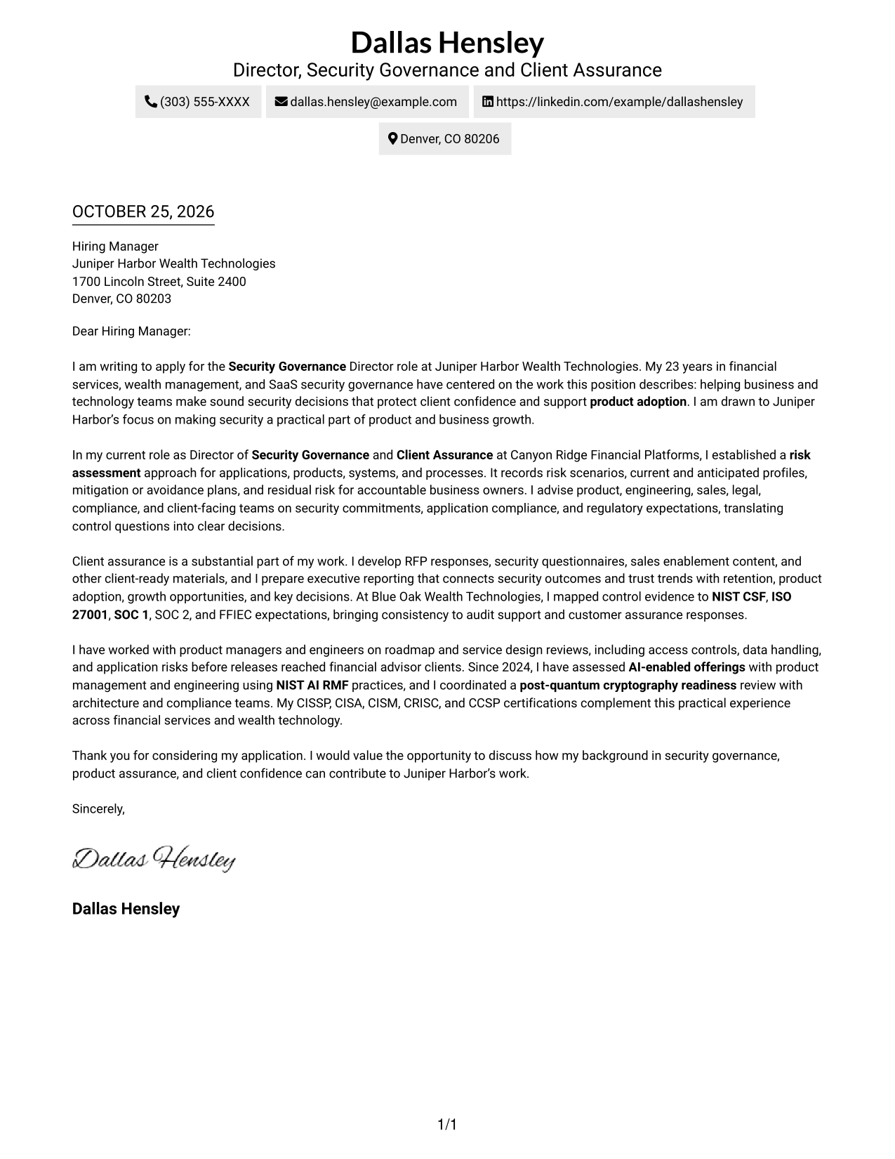 Cover letter example — page 1