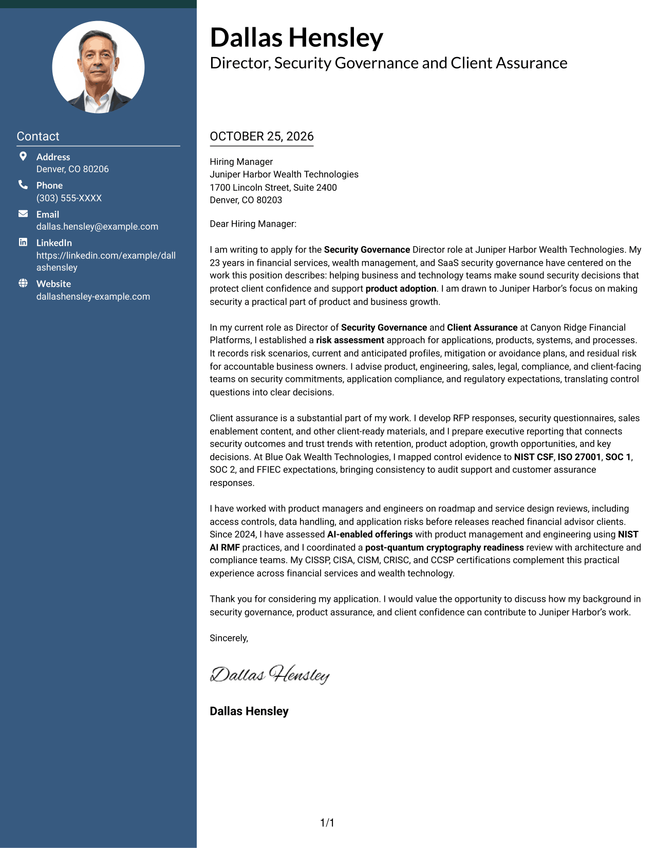 Cover letter example — page 1