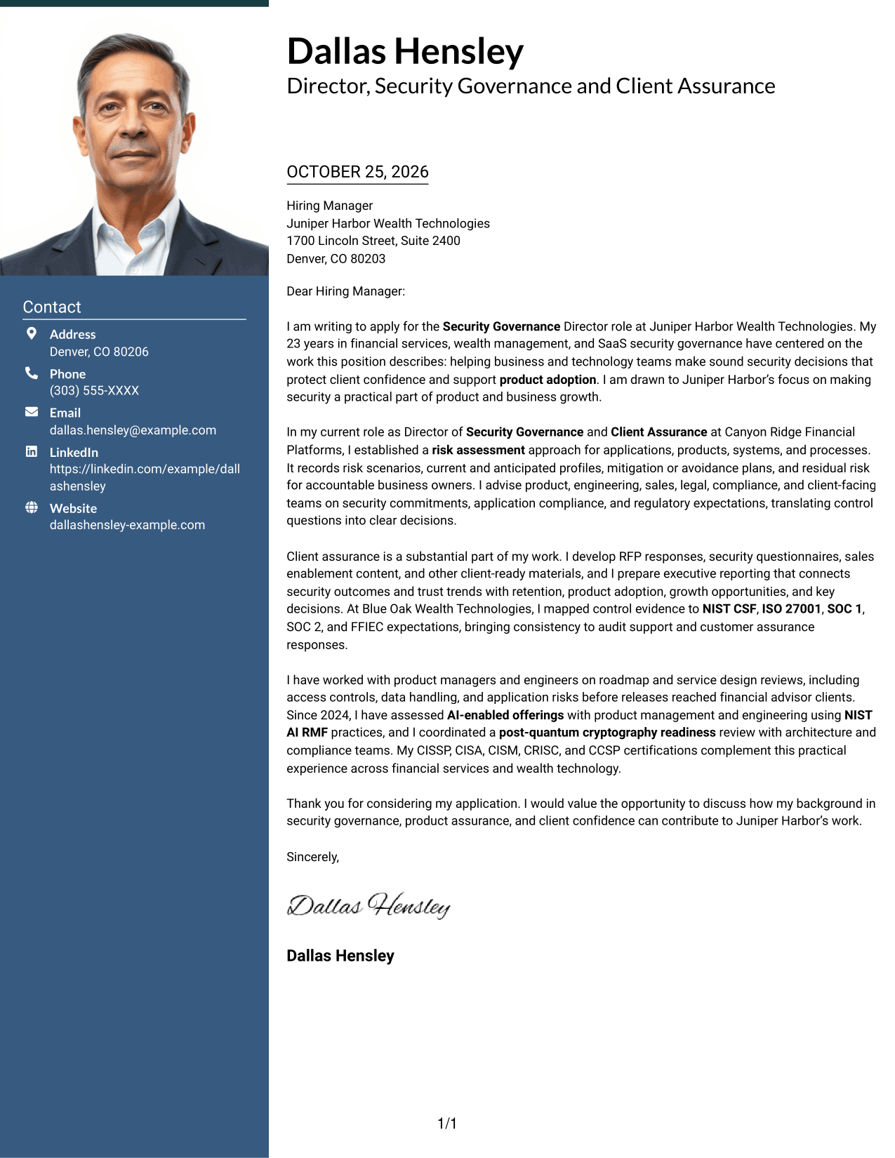 Cover letter example — page 1