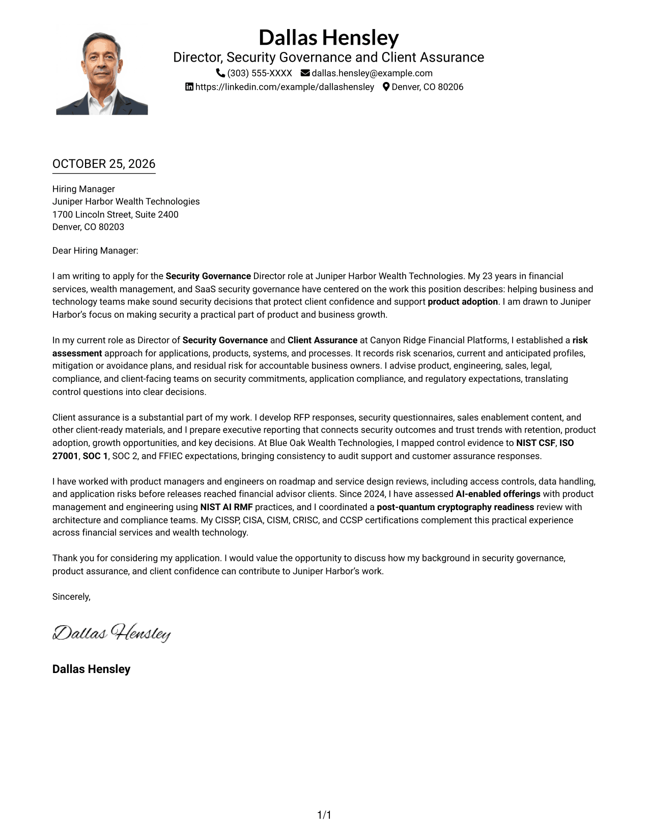 Cover letter example — page 1