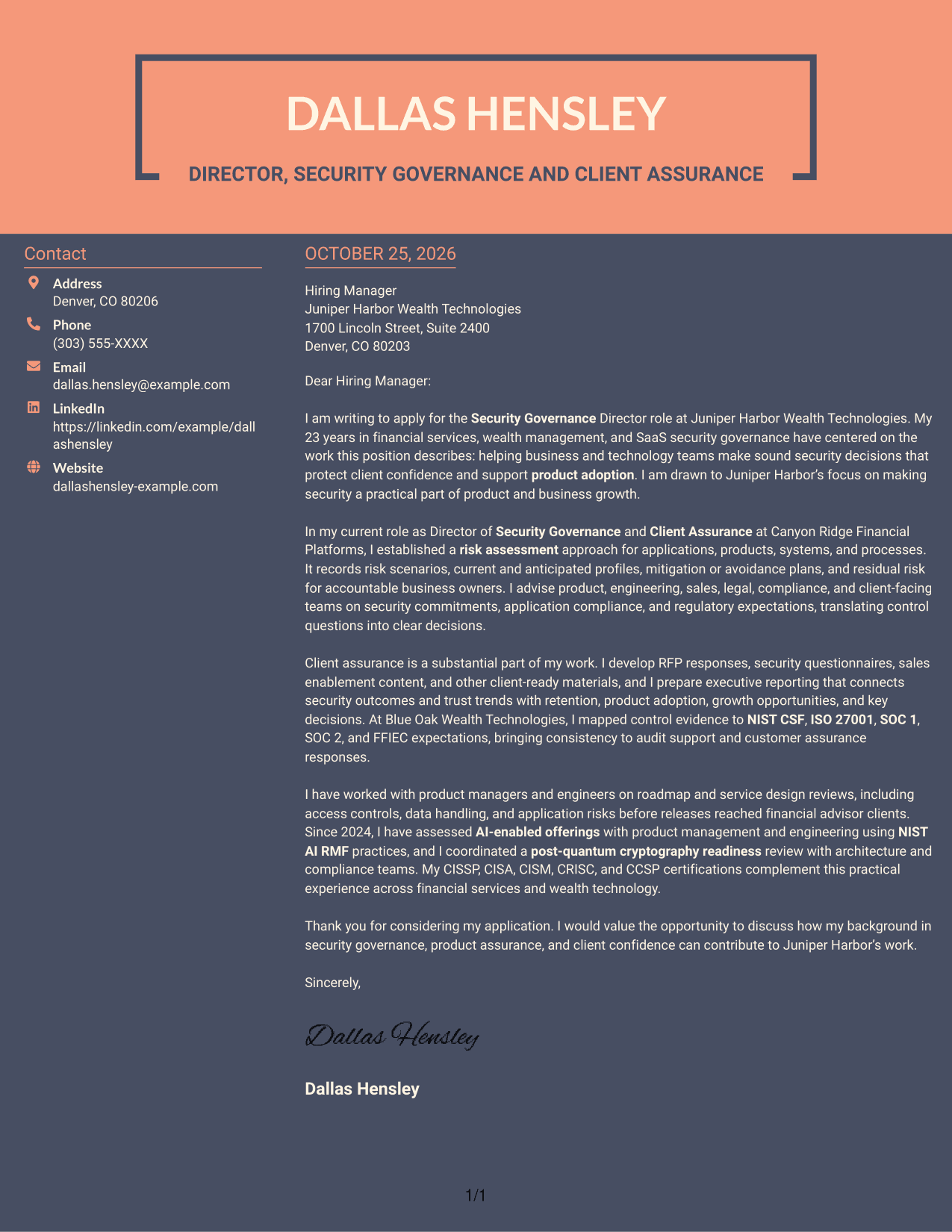 Cover letter example — page 1