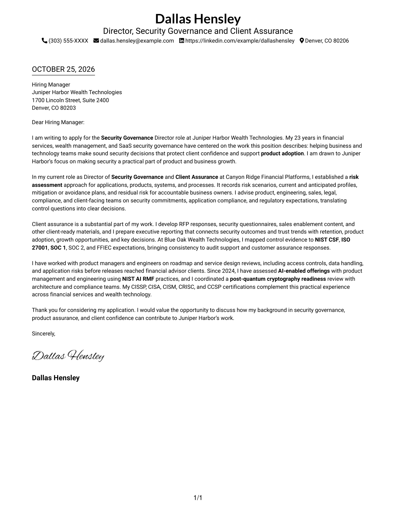 Cover letter example — page 1