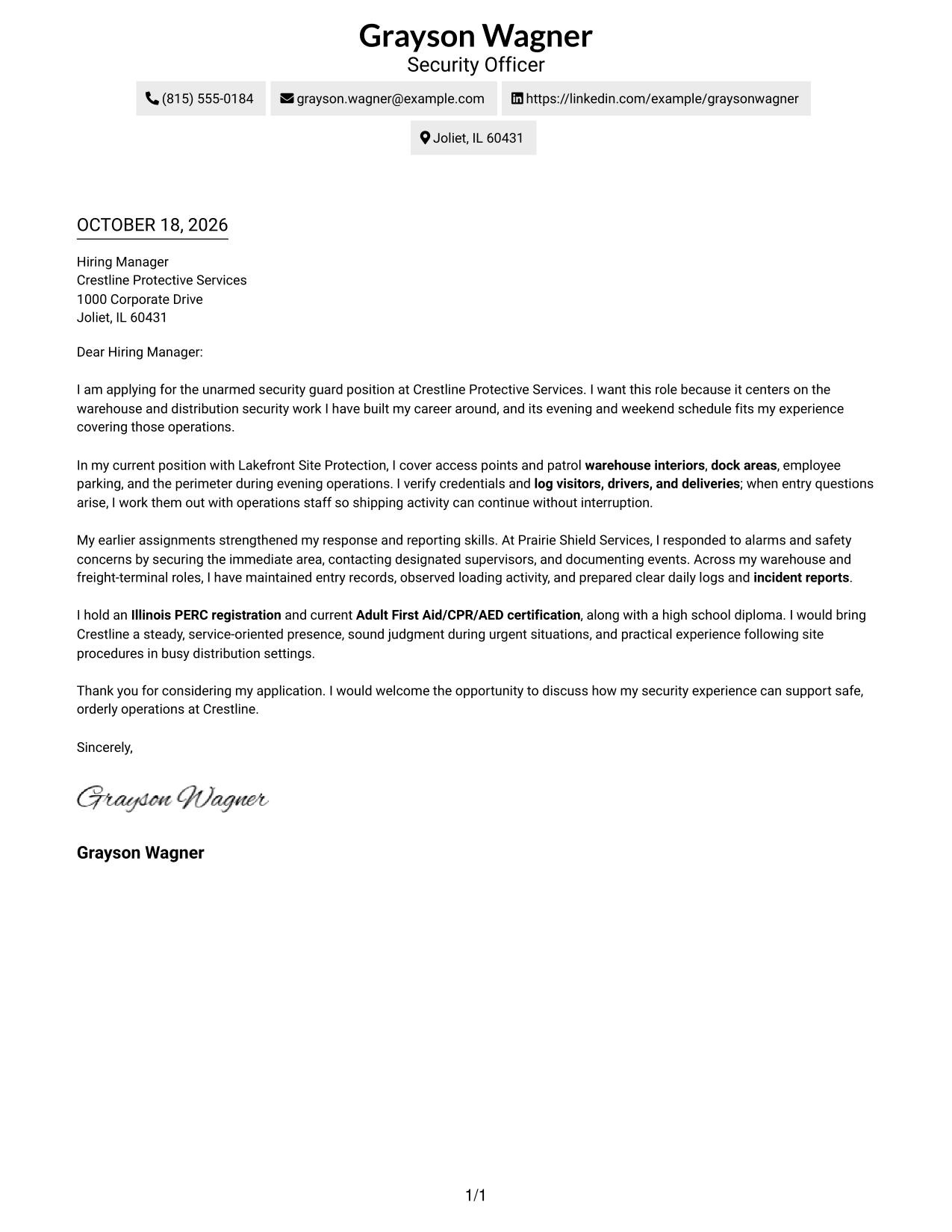 Cover letter example — page 1