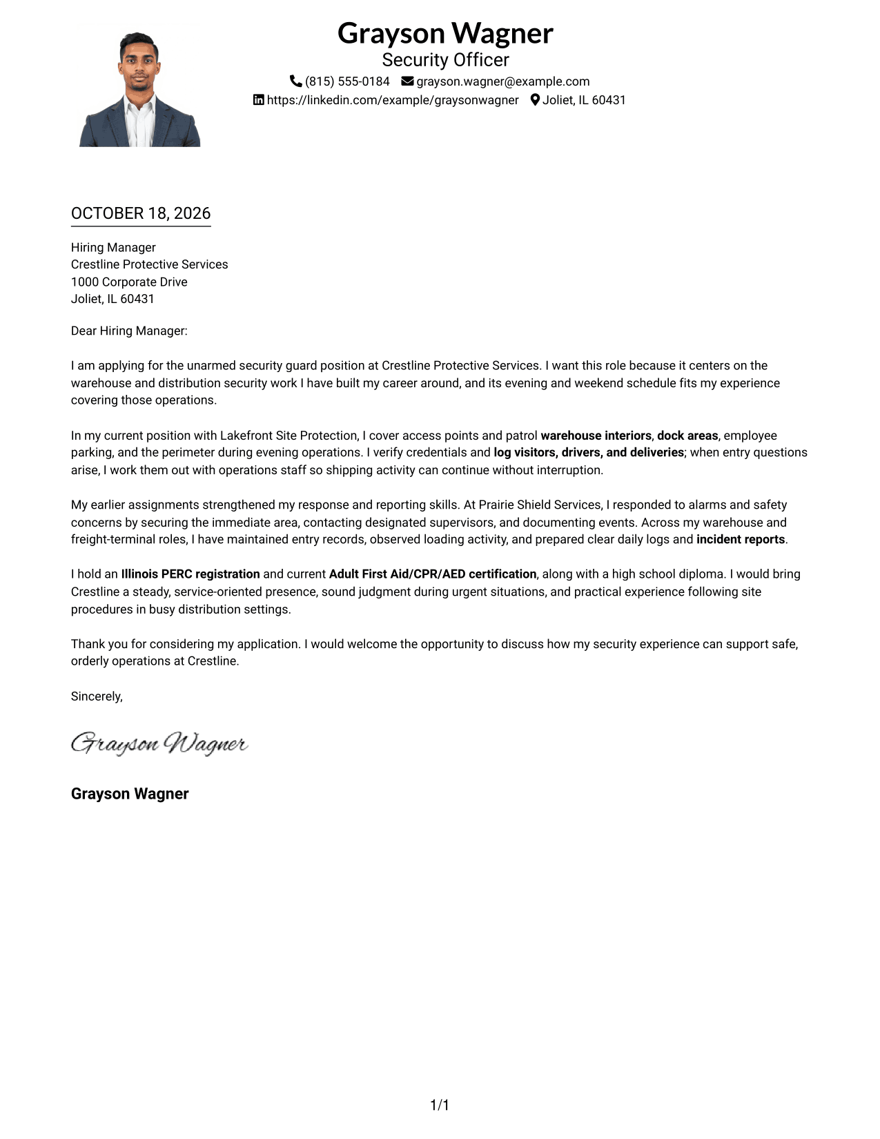 Cover letter example — page 1