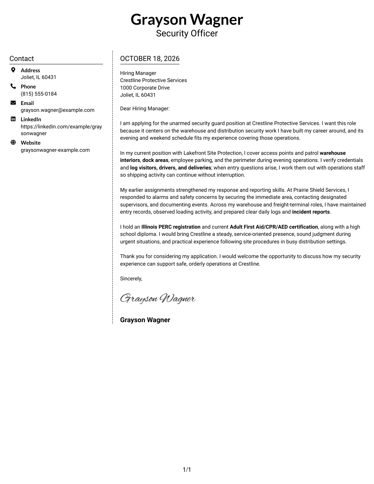 Cover letter example — page 1