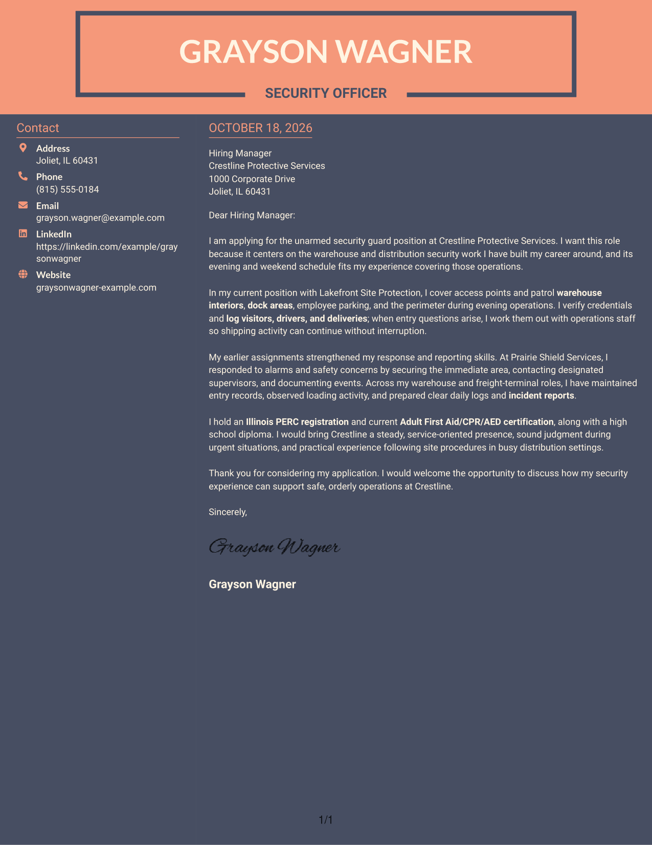 Cover letter example — page 1