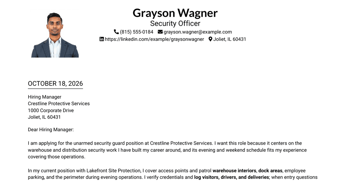 7 Security Guard - Logistics and Distribution Cover Letter Templates with Example