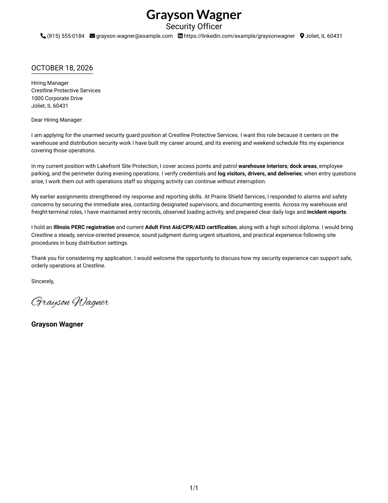 Cover letter example — page 1